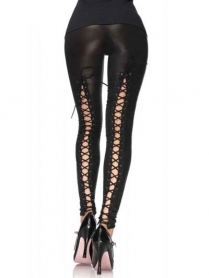  WET LOOK LEGGINGS WITH ELASTIC LACE UP BACK
