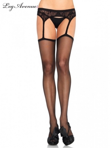 1650BOS SHEER STOCKINGS WITH LACE GARTERBELT O/S BLACK
