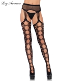 1777BOS HEX NET GARTER STOCKINGS BLACK