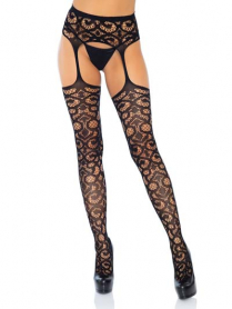 1780B SCROLL LACE STOCKINGS WITH ATTACHED GARTER BELT.