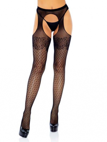 1783B POLKA DOT FISHNET SUSPENDER HOSE WITH LACE TOP