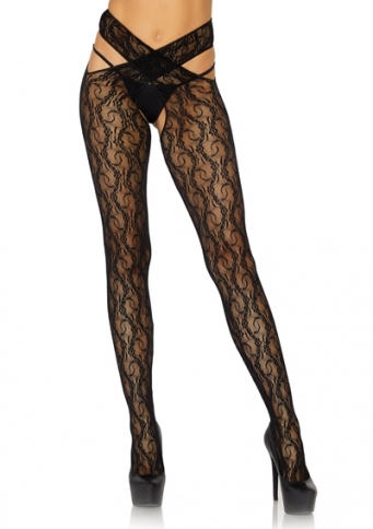 1903 DAISY CHAIN FLORAL LACE CROTCHLESS WRAP AROUND TIGHTS