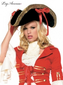 2099BRDOS PIRATE HAT WITH THICK GOLD TRIM AND SIDE RIBBONS O/S
