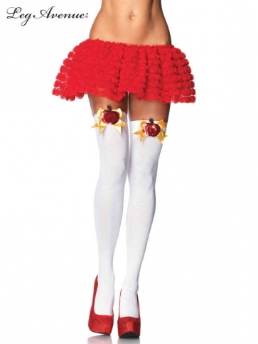 6121 OPAQUE THIGH HIGHS WITH SEQUIN POISON APPLE BOW