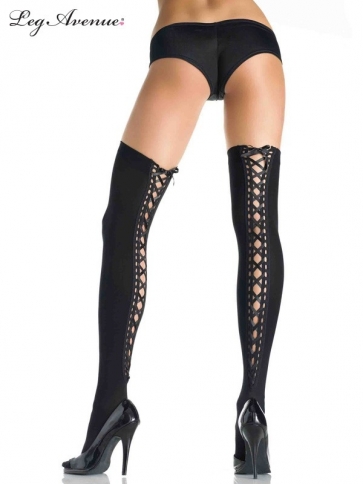  OPAQUE THIGH HIGHS W/ LACE UP BACK