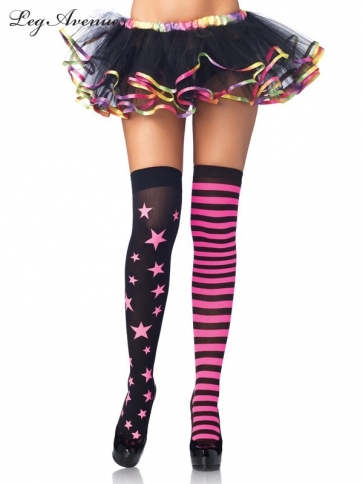 6319NPOS STARS & STRIPES THIGH HIGHS O/S NEON PINK