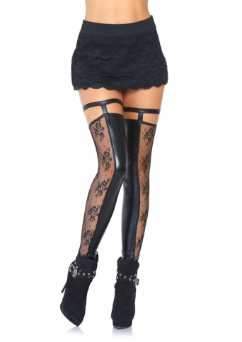  WET LOOK AND LACE FOOTLESS GARTER THIGH HIGH.