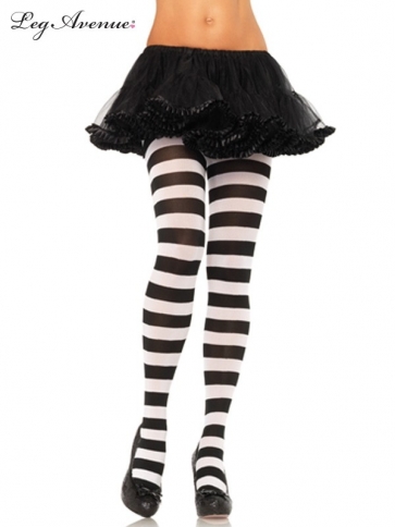 7110BWOS WIDE STRIPE OPAQUE TIGHTS O/S BLACK/WHITE