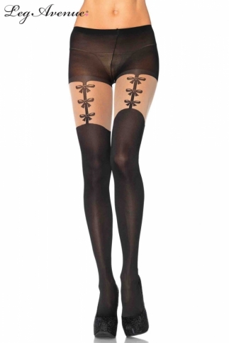 7289 SPANDEX OPAQUE PANTYHOSE WITH FAUX WOVEN GARTERBELT
