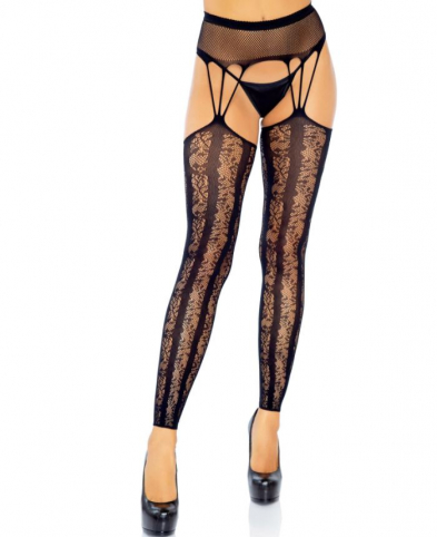 7813B STRIPED LACE FOOTLESS STOCKINGS