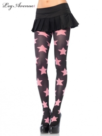 7899BPOS OPAQUE TIGHTS WITH CONTRAST STAR DETAIL O/S BLACK/PINK