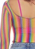 RAINBOW FISHNET LONG SLEEVED CROP TOP