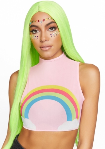  RAINBOW HIGH NECK MESH CROP TOP