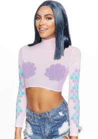  MERMAID HIGH NECK LONG SLEEVED MESH CROP TOP