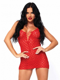8316RDOS MINI DRESSWITH LACE UP FRONT & G-STRING O/S RED