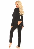 COZY BRUSHED RIB LONG JOHNS BLACK