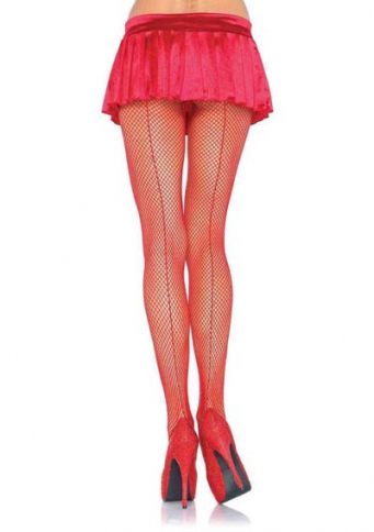 9015RDOS FISHNET WITH BACK SEAM PANTYHOSE O/S RED