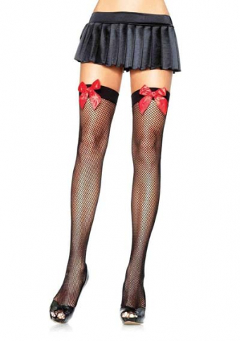 9018BRDOS FISHNET STOCKING WITH BOW O/S BLACK/RED