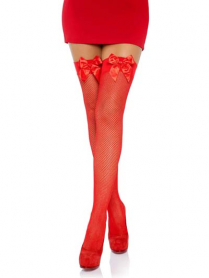 9018RDOS FISHNET STOCKING WITH BOW O/S RED