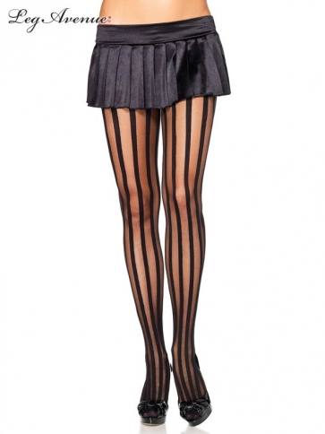 9172BOS SHEER PANTYHOSE WITH OPAQUE VERTICAL STRIPES O/S BLACK