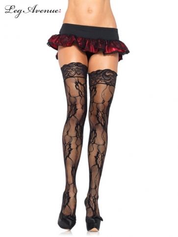 9215BOS ROMANTIC ROSE LACE THIGH HIGHS O/S BLACK