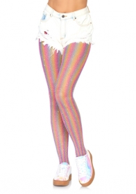 9308BLOS COLORED LUREX SHIMMER RAINBOW STRIPED FISHNET TIGHTS.