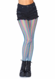 9308POS COLORED LUREX SHIMMER RAINBOW STRIPED FISHNET TIGHTS.