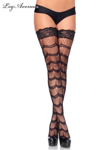 9995 STAY UP LACE TOP SCALLOPED EYELASH THIGH HIGHS BLACK