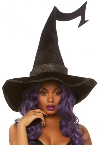 A2874 BEWITCHED VELVET WITCH HAT WITH GLITTER TRIM