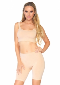  2 PC SEAMLESS OPAQUE SPANDEX CROP TANK AND BIKE SHORTS NUDE