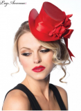 2135RDOS SATIN TOP HAT WITH FLOWER & BOW ACCENT O/S RED