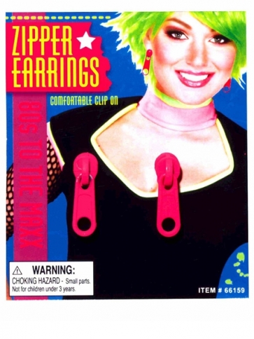66159 80'S Clip On Zipper Earrings Fuchsia Pink