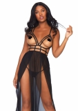  2 PC CAGE STRAP OPEN BODICE MAXI DRESS WITH MATCHING G-STRING