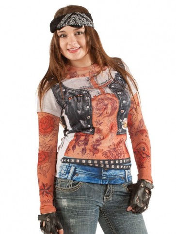  Tattoo with Mesh Sleeves Long Sleeve Top