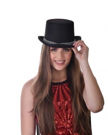 N5552 Top Hat Black with Diamante Band