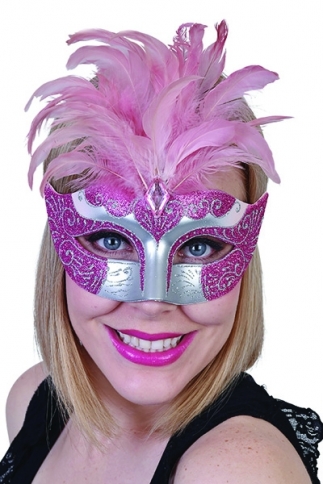 ND115P Gabrielle Pink Eye Mask with Feathers