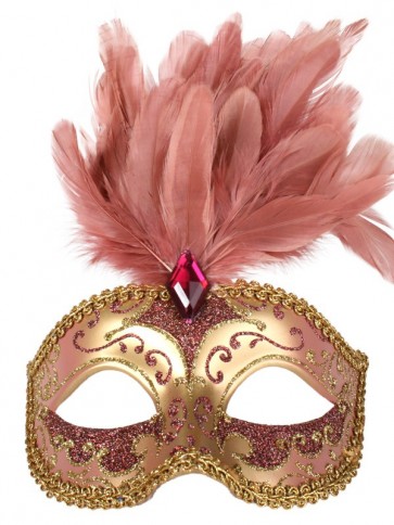ND4469 ISABELLA Pink & Gold with Feathers Eye Mask