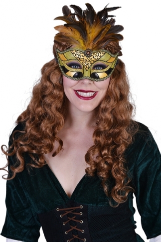ND462G Satine Gold Eye Mask with Feathers
