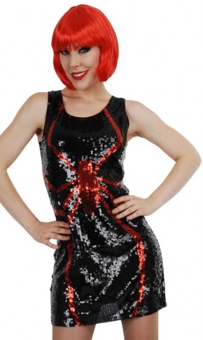  Sequin Dress Black with Red Spider