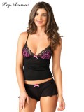  2 PC  BRUSHED JERSEY CAMI LINGERIE SET BLACK / NEON PINK