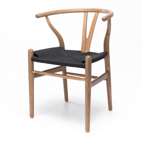 HZCWN Wishbone Chair Natural Oak Black Rope Seat