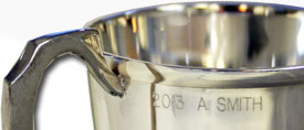 annual engraving diamond dragged onto silver cup using a newing hall