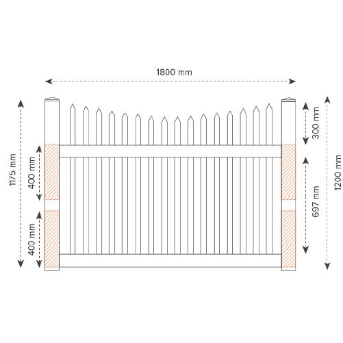 Meville Picket PVC Gate - 1800W x 1200H