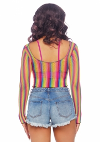 RAINBOW FISHNET LONG SLEEVED CROP TOP