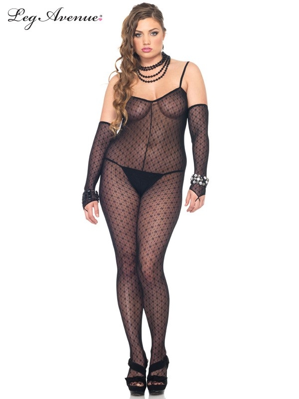 plus size lingerie for women by Leg Avenue Australia | Mini Daisy Lace Bodystocking BLACK Leg Avenue Australia
