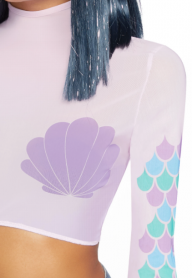 MERMAID HIGH NECK LONG SLEEVED MESH CROP TOP