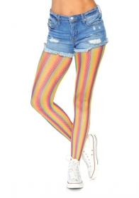 RAINBOW STRIPED FISHNET TIGHTS.