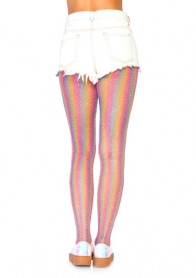 COLORED LUREX SHIMMER RAINBOW STRIPED FISHNET TIGHTS.