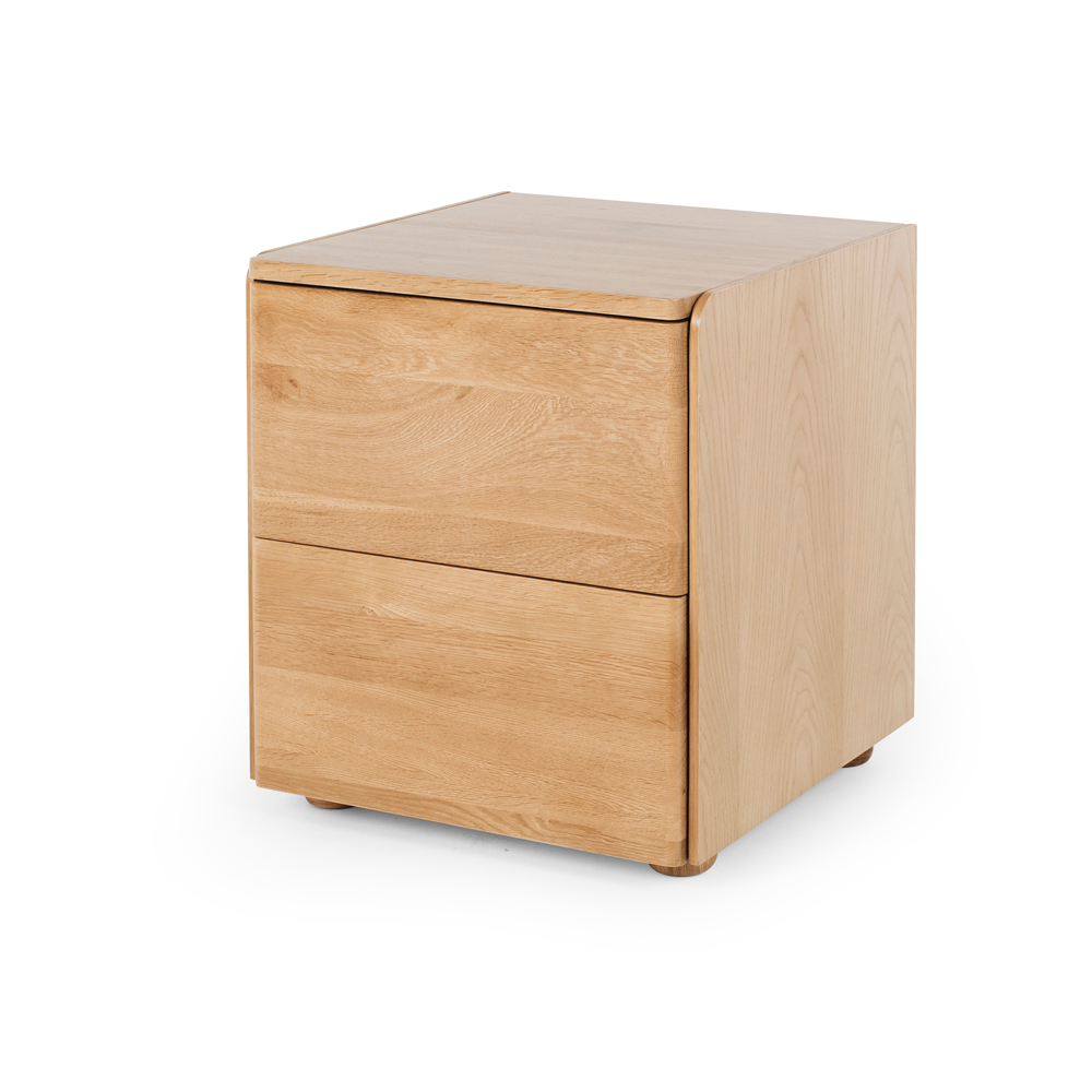 Cube Natural Oak Side Table 2drw (Oak Top)