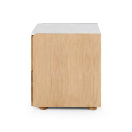 Cube Natural Oak Side Table 2drw (Marble Top)